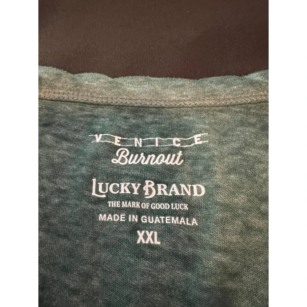 Lucky Brand Venice Burnout Henley Shirt Mens XXL Green Short Sleeve Tee